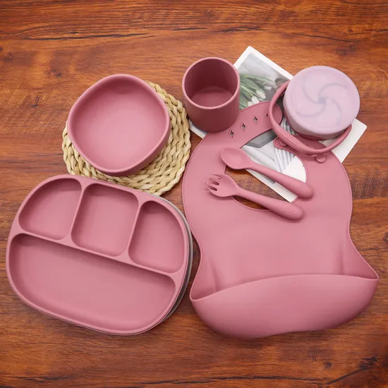 Plate Set Bowl Kid Toddler Food Feed Divide Silicon Suction Plate New Born Baby Product